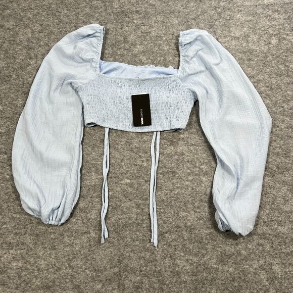 Fashion Nova Tops - Fashion Nova Women's Crop Top Blouse Medium Sky Blue Long‎ Sleeve Square Collar